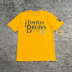 NEW Fanatics Boston Bruins T Shirt Mnes Small Yellow NHL Graphic Logo
